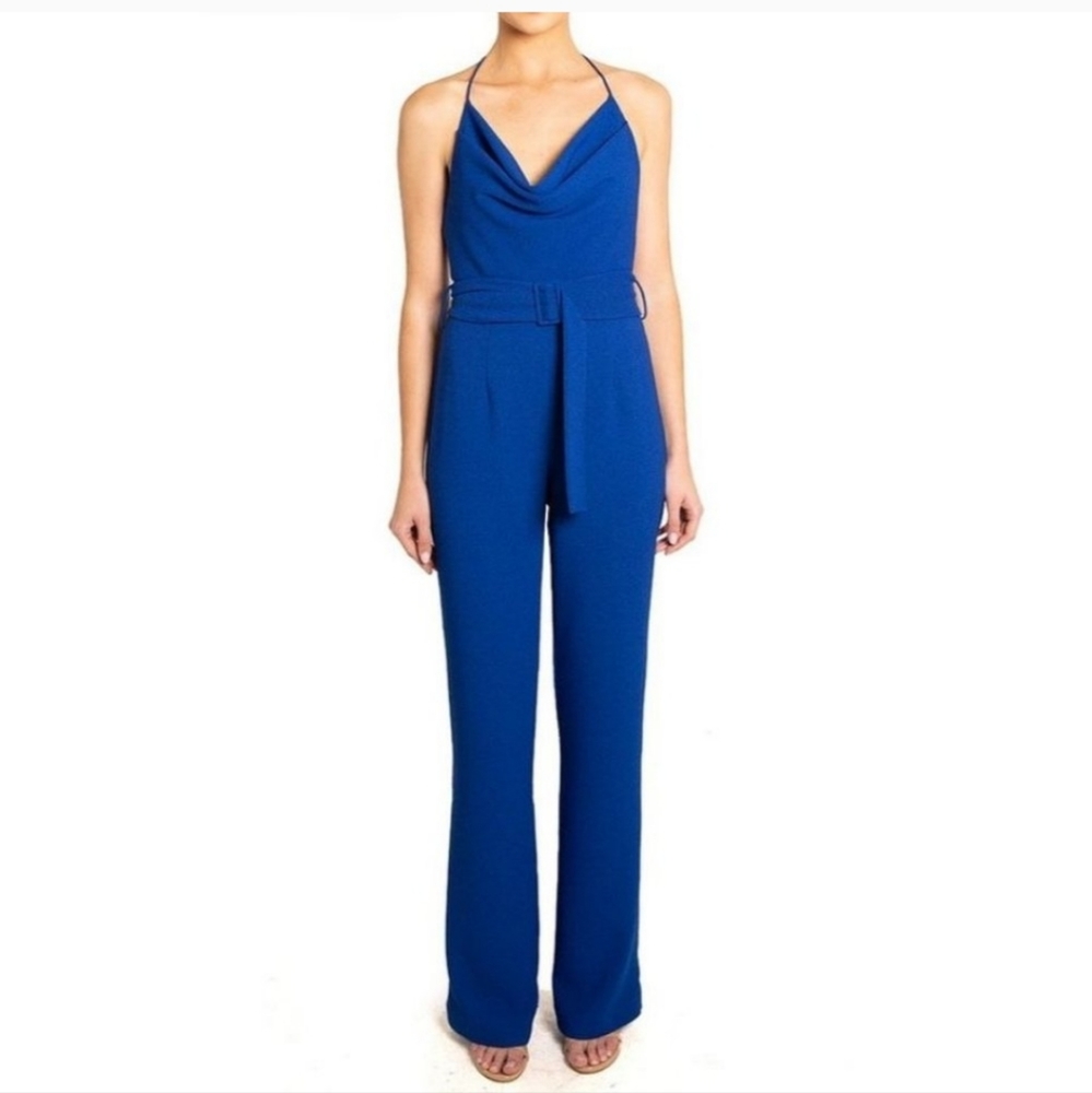 Black Halo Diana Cobalt blue halter jumpsuit